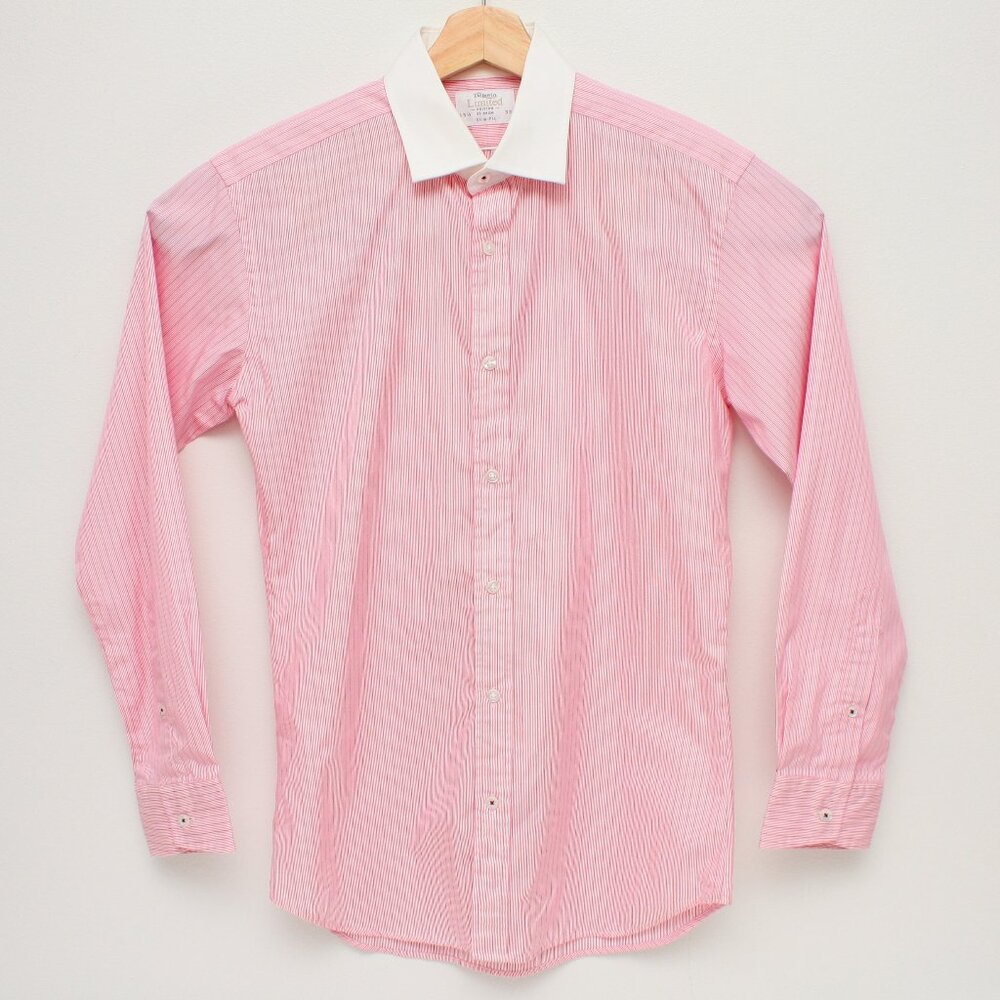 TM Lewin Limited Edition Long Sleeve Dress Shirt Pink Pinstripes 15.5 Slim Fit